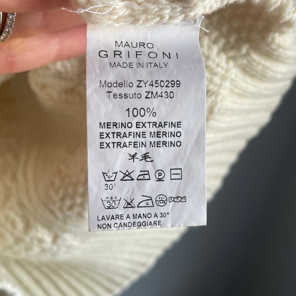 Mauro Grifoni Cream 100% Merino Wool Cableknit Fisherman Heritage Sweater size 6 - Picture 5 of 6
